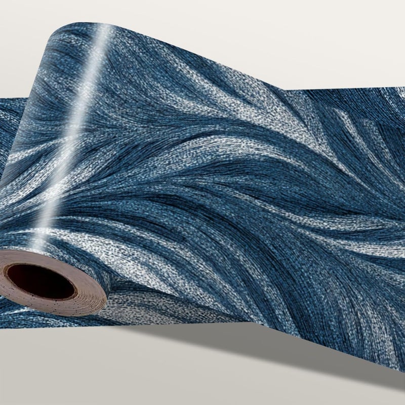 IOHEFY Blue Abstract Wallpaper Border 196x4 Inch Peel and Stick Wall Border Modern Wave Pattern Removable Vinyl Wall Trim Bathroom Kitchen Living Room Bedroom Home Decor - Image 1